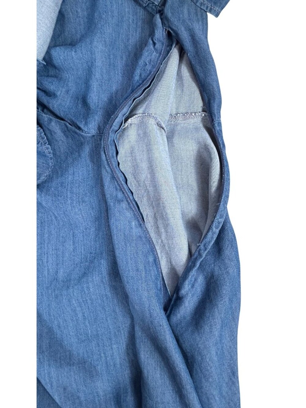 NEW Levis Blue Denim Short Sleeve Dress 2X Western Mini Flutter Sleeve Stretch - Picture 9 of 13